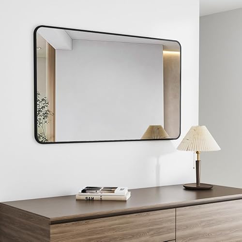 Goezes Wandspiegel 60 x 100 cm rechteckig Schwarz Spiegel, 100x60cm Wandspiegel mit Schwarz Rahmen Badspiegel Schminkspiegel, ideal für Badezimmer, Waschraum, Schlafzimmer, Wohnzimmer von Goezes