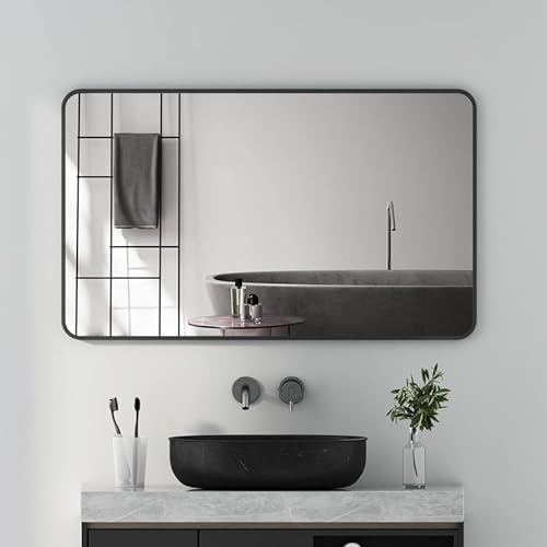 Goezes Wandspiegel Rechteckiger 60x100cm Spiegel mit Schwarz Metallrahmen, Groß dekorativer HD Wandspiegel Schwarzer Schminkspiegel für Badezimmer, Wohnzimmer, Schlafzimmer, WC von Goezes