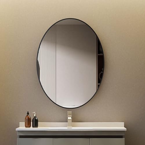 Schwarz Spiegel 50x70cm Oval Wandspiegel, dekorativer HD Badspiegel mit Schwarz Metallrahmen 70x50cm Schwarzer Spiegel für Badezimmer, Schlafzimmer, Wohnzimmer, Gäste WC von Goezes
