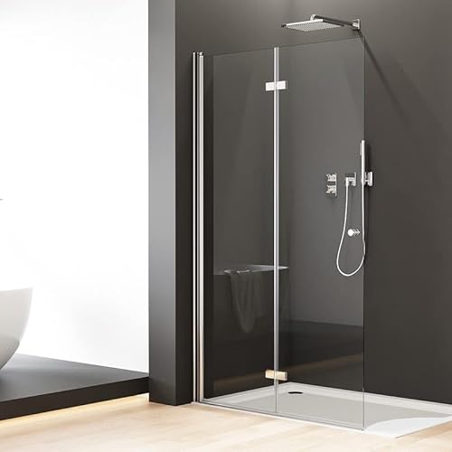 Walk in Dusche Duschwand 100 x 185 cm Falttür Duschabtrennung, Glas Walk-in Duschtrennwand 5 mm ESG Sicherheitsglas, Faltbar Duschtür Duschkabine Drehfalttür Duschglaswand Höhe: 185cm von Goezes