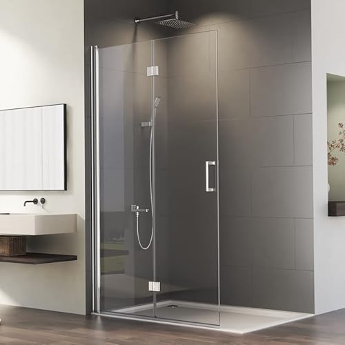 Walk in Faltbar Duschkabine 100x195cm Einzelne Falttür Walk-in Silber Duschwand Drehfalttür mit 6mm Nano ESG-Sicherheitsglas, Begehbare Dusche Duschabtrennung Duschtür beidseitig 180° schwenkbar von Goezes