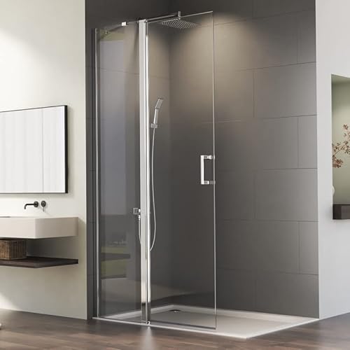 Walk in Schwingtür Duschkabine 75x185cm Walk-in Duschwand Falttür mit fester Segment, Faltbar Dusche mit 6 mm Nano ESG-Sicherheitsglas, Begehbare Duschabtrennung Duschtür mit Teilschwenkung von Goezes