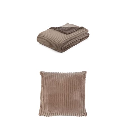 Gözze Cord Optik Wohndecke und 2er Set Cord-Kissen, 150x200 cm + 50x50 cm, Farbe: Taupe von Gözze