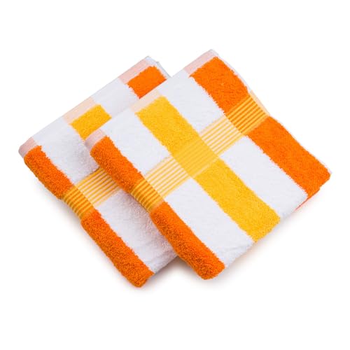 Gözze - New York Streifen Handtuch, 2er Set, Weiches und saugfähiges Handtuch, 100% Baumwolle, 50 x 100 cm - Orange/Weiß/Gelb von Gözze