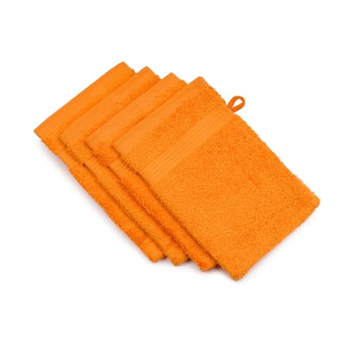 Gözze - New York Waschhandschuh, 4er Set, Weich und saugfähig, 100% Baumwolle, 17 x 24 cm - Orange von Gözze