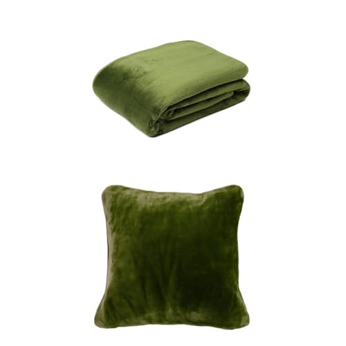 Gözze Premium Cashmere-Feeling Decke und 2er Set Cashmere-Feeling Kissen, 130x170 cm + 50x50 cm, Farbe: dunkelgrün von Gözze