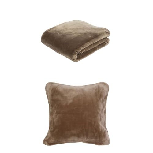 Gözze Premium Cashmere-Feeling Decke und 2er Set Cashmere-Feeling Kissen, 180x220 cm + 50x50 cm, Farbe: Taupe von Gözze