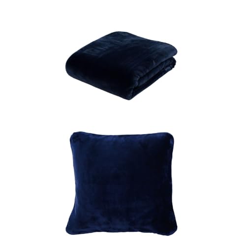 Gözze Premium Cashmere-Feeling Decke und 2er Set Cashmere-Feeling Kissen, 220x240 cm + 50x50 cm, Farbe: Marine von Gözze