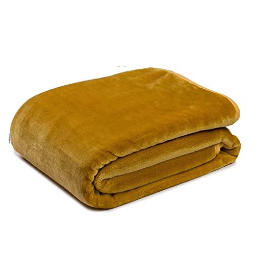 Gözze - Premium Cashmere-Feeling Wohn- und Kuscheldecke, 500 g/m², 220 x 240 cm - Senf von Gözze