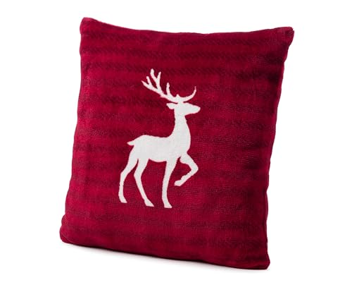 Gözze - Wendekissen Scandic, Dekokissen mit Rentier und Eiskristall, Winterliches Sofakissen aus Mikrofaser, 45 x 45 cm - Rot von Gözze