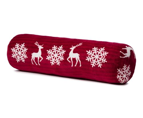 Gözze - Kissenrolle Scandic, Nackenrolle mit winterlichem Rentier-Design, Dekorative Rolle aus Mikrofaser, 60 x 20 cm - Rot von Gözze