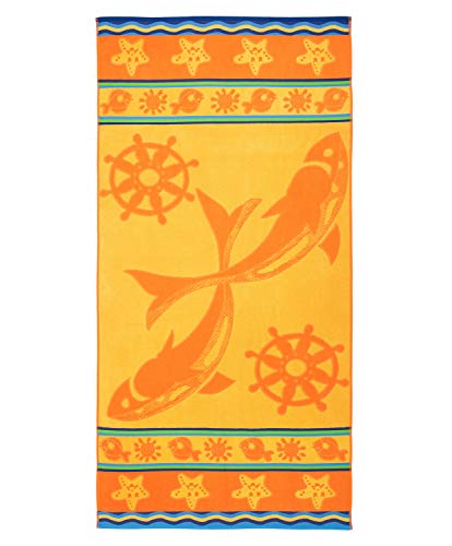 Gözze - Strandtuch, Meerestier Design mit Motiven, 100% Baumwolle, 90 x 180 cm - Gelb/Orange von Gözze