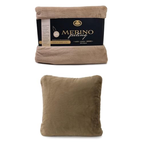 Gözze Wendewohndecke Merino und 2er Set Merino-Kissenhülle, 220x240 cm + 50x50 cm, Farbe: Taupe Gözze Wendewohndecke Merino und 2er Set Merino-Kissenhülle, 220x240 cm + 50x50 cm, Farbe: Taupe von Gözze