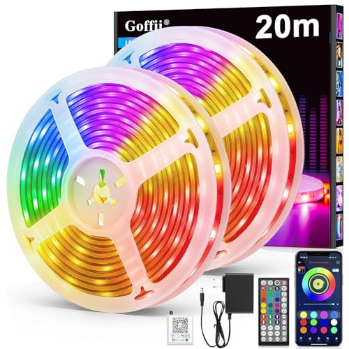 LED Strip 20m, LED Streifen Bluetooth RGB Led Band Selbstklebend mit Fernbedienung und APP. Musik Sync, Timer-Einstellung Dimmbar Led Stripes Lichterkette für Zimmer Partei deko (2x10m) von Goffii