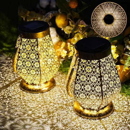 Solarlaterne für außen, 2 Stück LED Solarlampen Gartendeko, IP65 Wasserdicht Solarleuchten, Hängend Solar Gartenleuchten für Draußen, Balkon, Outdoor, Terrassen etc von Goffii