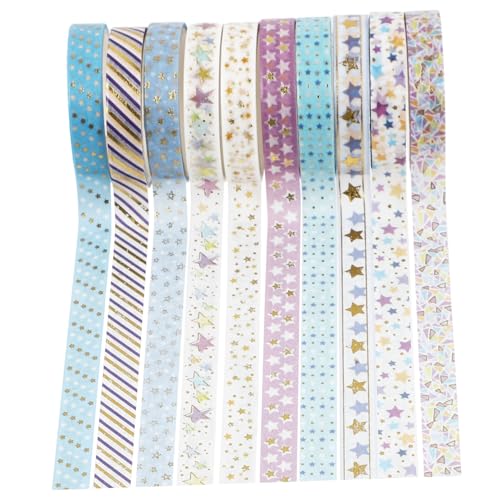 Gogogmee 10 Rollen Teiliges Washi Tape Set mit Hot Stamping Sternen Vielseitiges Dekoratives Klebeband aus Papier für Scrapbooking Notizbücher Geschenkverpackung und Bastelprojekte Einfach von Gogogmee