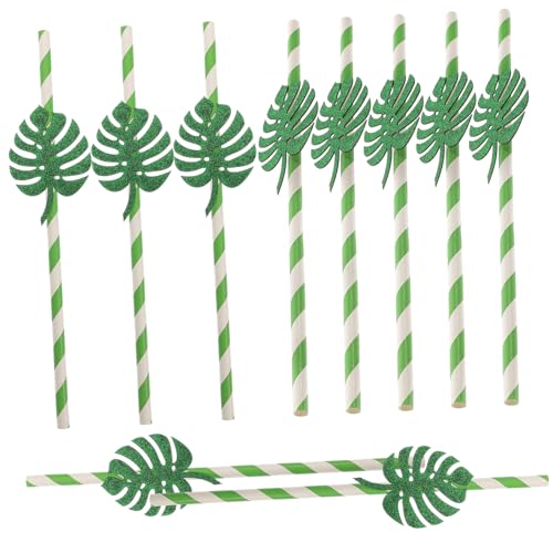 Gogogmee 10 Stück Teiliges Set Monstera Design Papierstrohhalme für Sommerpartys Dekorative Abbaubare Trinkhalme für Cocktails Drinks und für Strand und Poolfeiern von Gogogmee