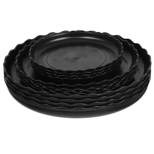 Gogogmee 12 Stück Teiliges Runde Kunststoff Blumentopfuntersetzer in Schwarz Pflanzenuntersetzer mit Wellenrand für Innen und Außen Wasserauffangende Pflanzenschalen Schutz für Möbel und von Gogogmee