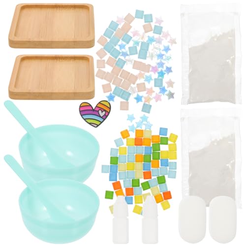 Gogogmee 2 Sätze DIY Mosaik Untersetzer Teile Kreative Handwerksmaterialien für Küchendekoration Quadratische Dicke Materialien Lila und Champagner für Individuelles Basteln und Schutz vor von Gogogmee