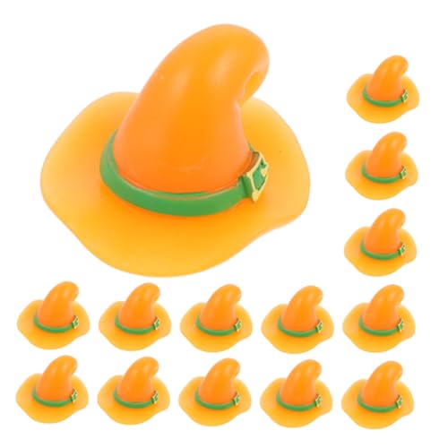 Gogogmee 25 Stück Teiliges Miniatur Hexenhüte Halloween Deko aus Resin Filigrane Kleine Landschaftsfiguren für Hexengärten Tischdeko Bastelprojekte Miniaturwelten Gelb von Gogogmee