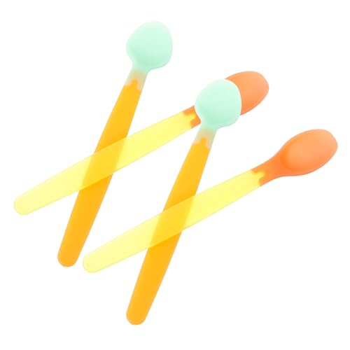 Gogogmee 2Sätze Silikon Babylöffel mit Temperaturänderung Fütterungslöffel für Kleinkinder Weiche Kopfstruktur Frei für Säuglingsernährung Bunten Designs von Gogogmee