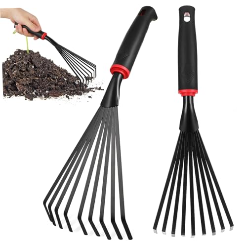 Gogogmee 2Stücke Gartenrechen mit Kurzem Griff Handrechen Metall für Effizientes Jäten und Rasenpflege Ergonomische Gartenwerkzeuge für Enge Beete und Kleine Flächen von Gogogmee