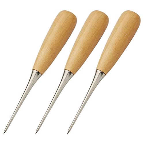 Gogogmee 3 Stück Teiliges Lederlochstanzwerkzeug mit Holzgriff Multifunktionales Näh und Reparaturwerkzeug für DIY Projekte Geeignet für Leder Schuhe Teppiche und Mehr von Gogogmee