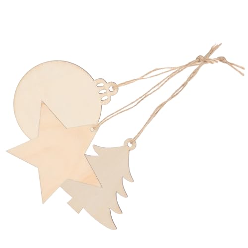 Gogogmee 30 Stück Teiliges Holz DIY Bastelset Weihnachtsdeko Runde Baum Stern und Kugelanhänger Natürliche Holzscheiben Kreative Hängende Ornamente für Christbaum Fenster Türen und von Gogogmee
