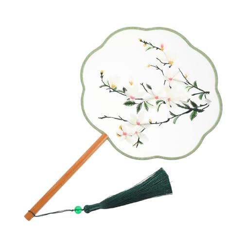 Gogogmee Doppelseitiger Chinesischer Runder Stickfächer aus Feiner Seide mit Blättern Leichter Handgefertigter Fächer mit Grüner Quaste Dekorativ und Praktisch für Sommer und Zuhause von Gogogmee