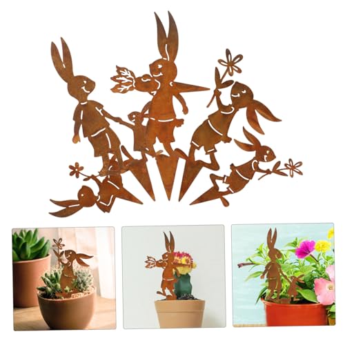 Gogogmee 5pcs Gartenstecker Eisen Handwerk Garten Ornamente Outdoor Wetterfeste Bonsai Topf Figuren Für Garten von Gogogmee