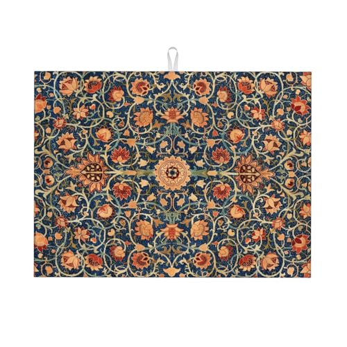 Abtropfmatte mit Blumenmuster für Küchentheke, 45,7 x 61 cm, William Morris Boho-Stil, saugfähige Abtropfmatte, hitzebeständige Matte, Kaffee-Bar-Matte, Abtropfgestell-Matte von Gohdiwh