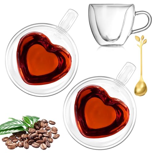Gohytal Doppelwandige Gläser Tasse 180ml, 2er Set Herz Tasse Kaffeegläser Latte Kaffee Macchiato Gläser Teegläser Tee Milch Kaffeetassen Hochzeit Geburtstag Geschenk für Mama Frauen Freund von Gohytal
