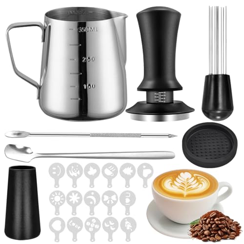 Gohytal Kaffee Tamper 51mm Set, Edelstahl Basis Tamper Passend für Espresso Kaffee Distributor mit Aufschäumkrug Tamper Matte Latte Art Stift Kaffee-Rührer Sandelholz-Tamper Zubehör für Baristas Gohytal Kaffee Tamper 51mm Set, Edelstahl Basis Tamper Passend für Espresso Kaffee Distributor mit Aufschäumkrug Tamper Matte Latte Art Stift Kaffee-Rührer Sandelholz-Tamper Zubehör für Baristas von Gohytal
