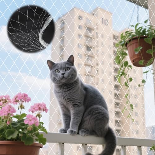 Gohytal Katzennetz für Balkon & Fenster 4x3 m, Hochfestes Nylon, Transparent, Katzenschutznetz ohne Bohren, Sicherer Katzenbalkon & Fenster, Reißfest, Flexibel Zuschneidbar, Schutznetz für Katzen von Gohytal