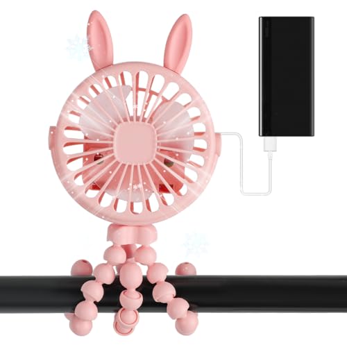 Gohytal Kinderwagenventilator, Kinderwagenlüfter mit Flexibler Stativ, 3 Geschwindigkeiten Tragbarer Ventilator Tischventilator Wiederaufladbare, für Kinderwagen Autositz Fahrrad Camping, Rosa von Gohytal
