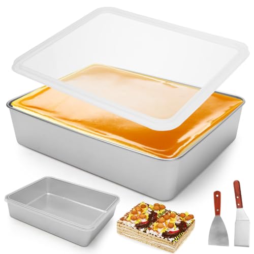 Gohytal Kuchenform, Edelstahl Backform mit Luftdichtem Deckel 2Pcs Tortenspachtel Rechteckiges Backblech zum Backen Braten Aufbewahren Spülmaschinenfest Backblech für Casseroles Kuchen Brownie Lasagne von Gohytal