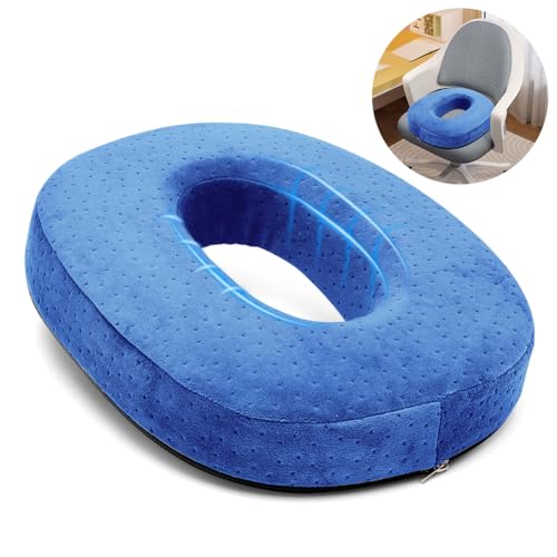 Gohytal Orthopädisches Sitzkissen Rund, Steißbeinkissen aus Memory Schaum Foam Stuhlkissen Hämorrhoiden Sitzkissen zur Entlastung Sitzring Steißbein Entlastung für Bürostuhl Auto Sofa, 43×35×7cm Blau von Gohytal