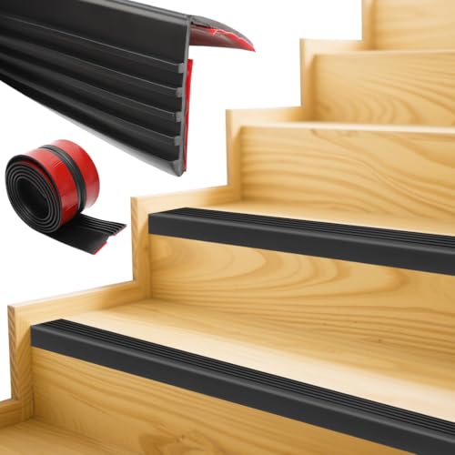 Gohytal Treppenkantenprofil Selbstklebend, 4 Meter Rutschfeste Treppenkante Selbstklebender Silikon-Kantenstreifen Bodenprofil L Winkelprofil Treppenkantenprofil für Innenanwendungen Stufen und Wände von Gohytal