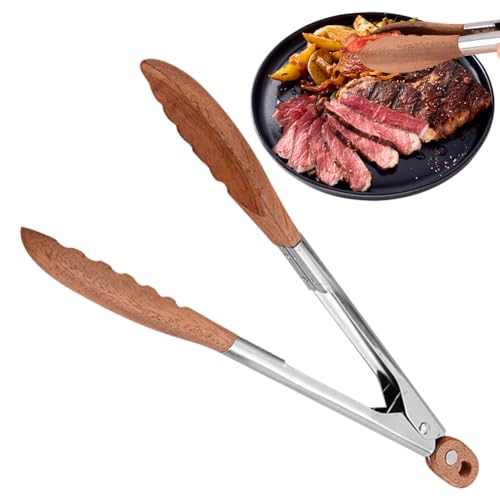 Gohytal Zangen zum Kochen mit Holzspitzen, Küchenzange aus Edelstahl + Holz mit Verriegelung Hitzebeständig Kochzange zum Servieren von Grill ideal für BBQ Salat Toaster Brot Gurken von Gohytal