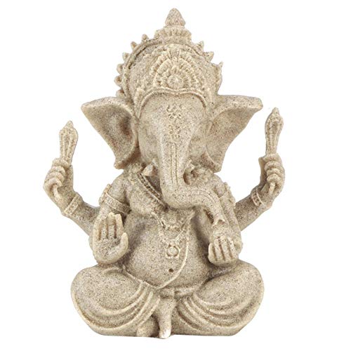 Goick 10x11.5cm Elefant Statue Skulptur, Ganesha Buddha Statue Sandstein Harz Indien Ganesha Elefant Gott Statue Figur Elefantengott,Handgefertigte Skulptur Dekoration Geschenke von Goick