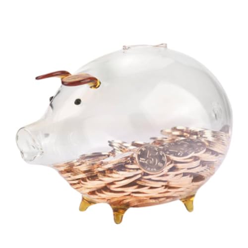 Goick Sparschwein, Transparentes Glas Bank Schwein Sparbüchse, Münzensparer Spardose, Glücksschwein Kinder Geschenke, 500 Münzen Kapazität von Goick