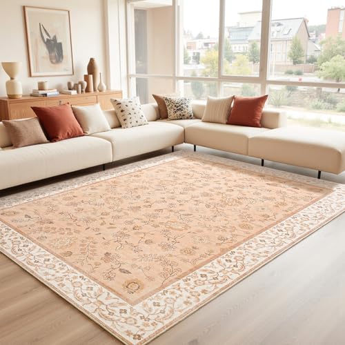 Goideal Wohnzimmerteppich mit Blumenmuster, 12,7 x 17,8 cm, pfirsichfarben, waschbar, rutschfest, Boho-Niederflor-Teppich mit Gummi-Rückseite, für Schlafzimmer, Küche, Badezimmer, Spielzimmer Goideal Wohnzimmerteppich mit Blumenmuster, 12,7 x 17,8 cm, pfirsichfarben, waschbar, rutschfest, Boho-Niederflor-Teppich mit Gummi-Rückseite, für Schlafzimmer, Küche, Badezimmer, Spielzimmer von Goideal
