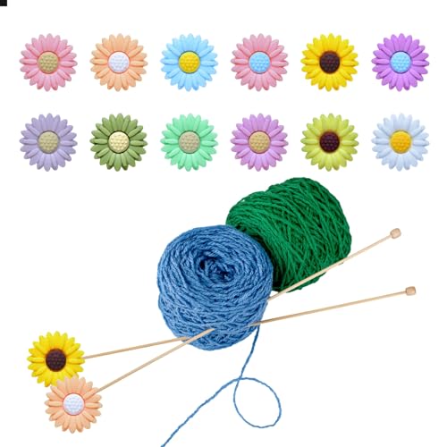 Goiern 12 Stück Silikon-Stricknadelstopper, Gänseblümchen Stricknadelspitzen Schutz Bunte Stricknadeln Kappen zum Stricken Nähen Quilten Häkeln DIY-Kunstprojekt von Goiern