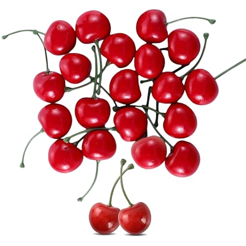 Goiern 20 Stück künstliche Kirschen, Falsche Obstdeko Simulation Kirschenmodell lebensechte Obst Kirschen Verzierung, Heim Küche Party Dekoration Schreibtisch Verzierung(Rote) von Goiern