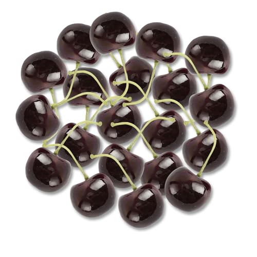 Goiern 20 Stück künstliche Kirschen, Falsche Obstdeko Simulation Kirschenmodell lebensechte Obst Kirschen Verzierung, Heim Küche Party Dekoration Schreibtisch Verzierung(Schwarz) von Goiern