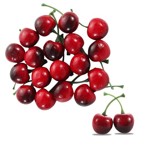 Goiern 20 Stück künstliche Kirschen, Falsche Obstdeko Simulation Kirschenmodell lebensechte Obst Kirschen Verzierung, Heim Küche Party Dekoration Schreibtisch Verzierung(Schwarz Rot) von Goiern