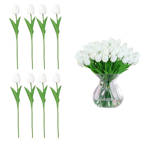 Goiern 8 Stück Künstliche Blumen, Künstliche Tulpen mit Realistischem Touch, Gefälschte Blumen Tulpen Weiß für Hochzeitszimmer Party, Hochzeitsdekoration, Boho Deko von Goiern