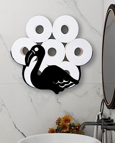 Niedlicher Flamingo-Toilettenpapier-Aufbewahrung, Metall-Tier-Kunst-Dekor, Toilettenpapierhalter, Wandhalterung, Badezimmer-Taschentuchhalter für 8 Rollen von Gojoamoy