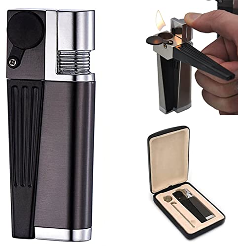 2 in 1 Metal Lighter with Rotatable Tube, Portable Hitter Lighter, Metal Lighter with Pipe Foldable Portable Lighter, Waterproof Windproof Pipe Lighter for Camping BBQ Kitchen (Black-A) von Gokame