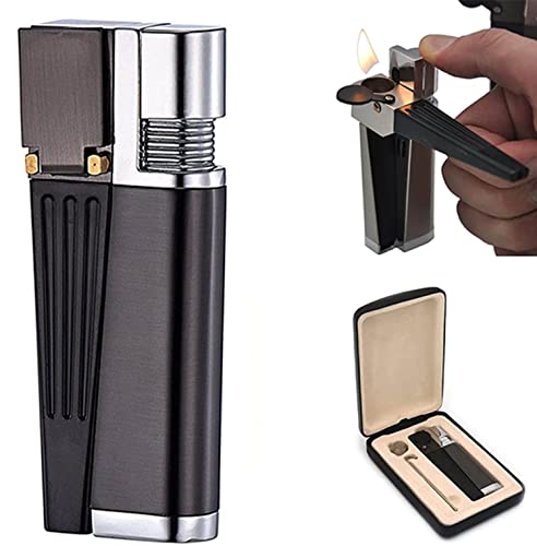2 in 1 Metal Lighter with Rotatable Tube, Portable Hitter Lighter, Metal Lighter with Pipe Foldable Portable Lighter, Waterproof Windproof Pipe Lighter for Camping BBQ Kitchen (Black-B) von Gokame